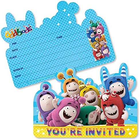 Oddbods - הזמנות מילוי בצורת - כרטיסי הזמנה למסיבת יום הולדת לילדים עם מעטפות - סט של 12