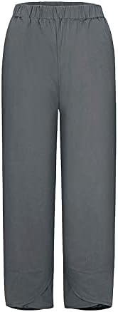 מכנסי קפרי של Mmoneyake לנשים קיץ מזדמן כותנה פשתן מכנסיים מכנסיים יוגה הרמון מכנסי רגל רופפים מכנסיים קצוצים