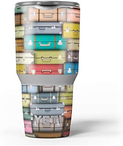 תכנן מזוודות טיול רב -צבעוניות צבעוניות - ערכת עטיפת ויניל מדבקות עור תואמת את כוסות הכוס של Cooler Cooler