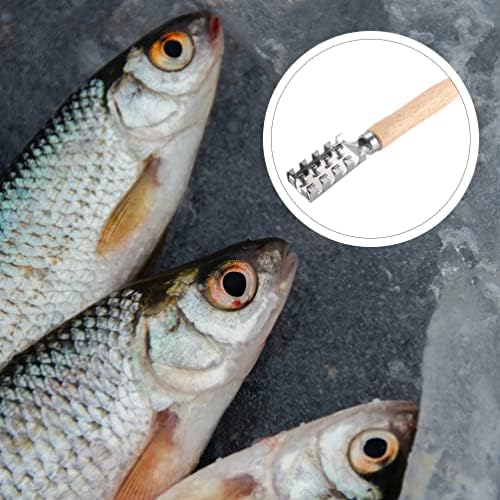 נירוסטה דגים בקנה מידה מגרד: 2 יחידות דגי סקלר מברשת עם עץ ידית סקלר מסיר ניקוי מברשת מגרד מטבח כלי