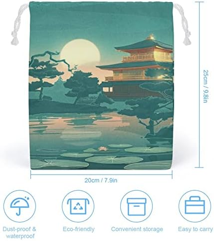 ארמון אנימה יפני ירח לוטוס בריכה תיק אחסון תיק אחסון לשימוש חוזר לתיק חוט שקית שקית שקית שקית מכולת לטיול