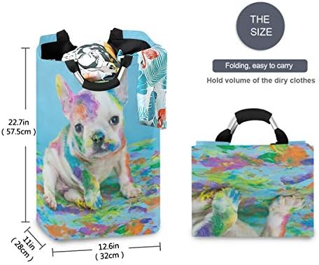 צרפתית בולדוג גור כלב בצבע צבעוני על כחול גדול שק כביסה סל קניות תיק מתקפל פוליאסטר כביסת מתקפל בגדי תיק