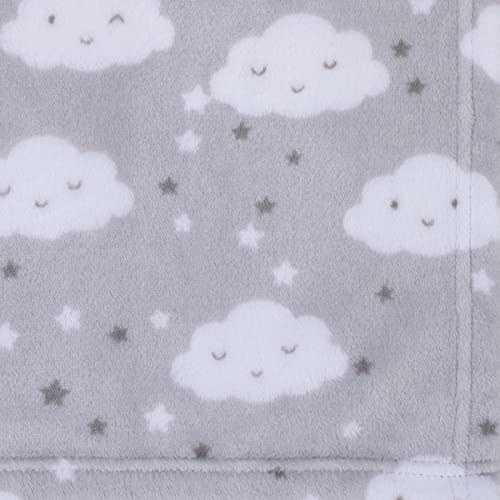 נוג'ו סופר רך אפור ולבן עננים וכוכבים קטיפה שמיכת תינוק, אפור, לבן, פחם