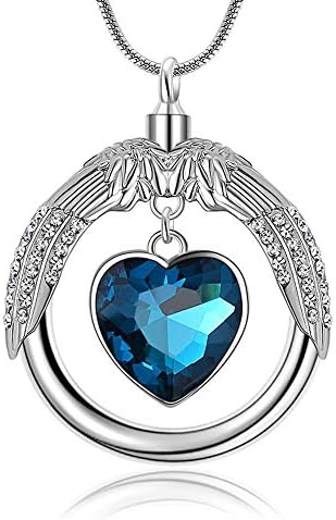 Binnanfang AC914 שרשרת כד גביש לב כחול לאפר חתיכת ליבי, חי בשמיים זיכרון זיכרון תליון מזכרת עם מתנת זיכרון בכנף