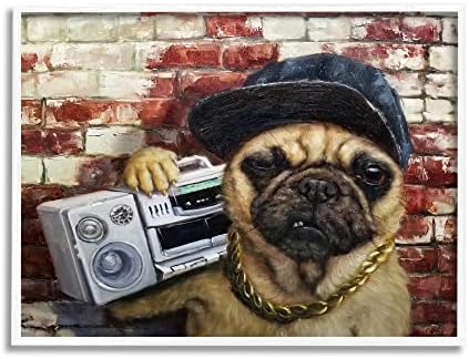 תעשיות Stupell Pug Urban Pug שרשרת שרשרת המוזיקה של כלב בומבוקס, עיצוב מאת לוסיה הפפרנן