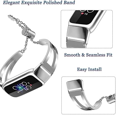 רצועת צמיד מטאל נינקי תואמת להקת Luxe Fitbit Silver לנשים, מפוארת צנוד מתכווננת לנשים תכשיטים מתכת