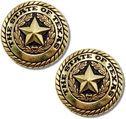 State of Texas Seal Tone Gold Concho, Conchos עם סגירת הצמד לאוכף או לחגורה עור, אביזרי רודיאו מערביים