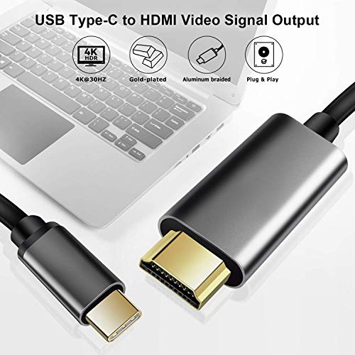 כבלים מאסטר ארוכים במיוחד 2 מטר USB C ל- HDMI מתאם כבלים 4K, USB סוג C ל- HDMI כבל רעם 3 תואם ל- MacBook