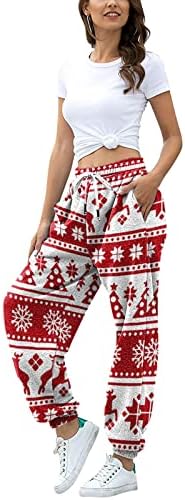 מכנסי טרנינג חג המולד של נשים XXBR סינץ 'תחתית חג המולד המותניים המותניים הגבוה