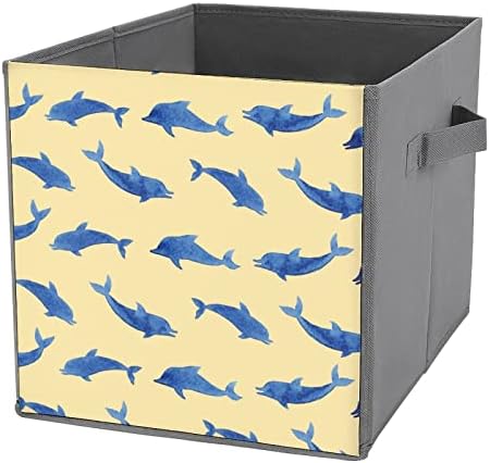 דולפינים דפוס אחסון פחי קוביות מתקפל בד מארגני עם ידיות בגדי תיק ספר תיבת צעצועי סל עבור מדפי ארון 10.6