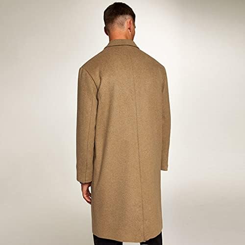 מעיל צמר ארוך XXBR לגברים, ז'קט צווארון דש חד-חזה, מעילי תעודת טוניקה מזדמנים של כפתור אמצע