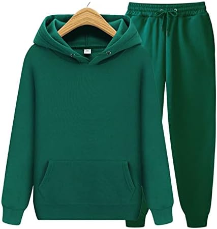 MMYYDDS חליפה מזדמנת לגברים בקפוצ'ון צבע אחיד של גברים + מכנסיים דו-חלקים ספורטיבי בגדי ספורט בגדי ספורט