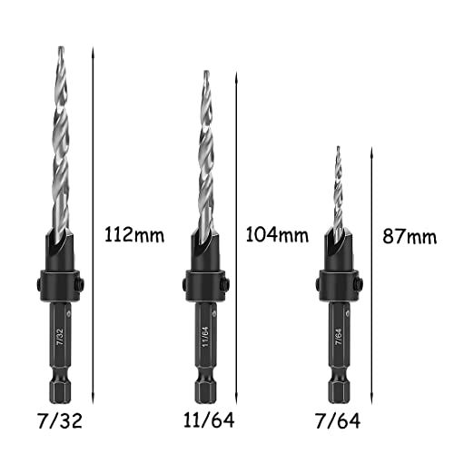 Seonfook 5 pcs מונה לקיחוד מקדח 1/4 שוק משושה מהיר שינוי מהיר בורג מקדחת כיור כיור 7/64, 9/64 , 11/64, 3/16