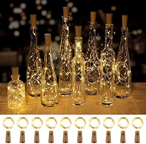 אורות בקבוק יין ברייטאון עם פקק, 10 חבילות 20 LED אורות פקק המופעלים על סוללה אטומה למים, אורות פיות