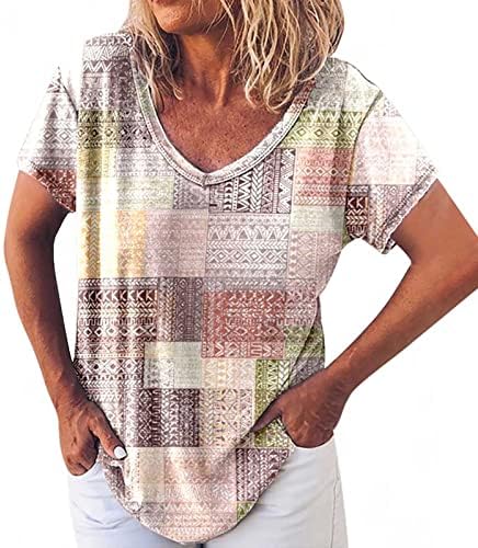 סתיו קיץ שרוול שרוול חול חולצה לנשים 2023 עמוק V צוואר כותנה גרפית חולצה מזדמנת U8 U8 U8