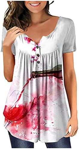 חולצות טוניקה לנשים בכל רחבי חולצת טריקו מודפסת עם צווארון כפתור חולצות חולצות קיץ מקרית שרוול קצר