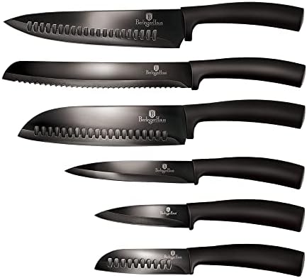 ברלינגר האוס 6 חתיכה סכין סט, שחור כסף סכיני סט למטבח, בישול סכיני עם ארגונומי ידיות, חד חיתוך