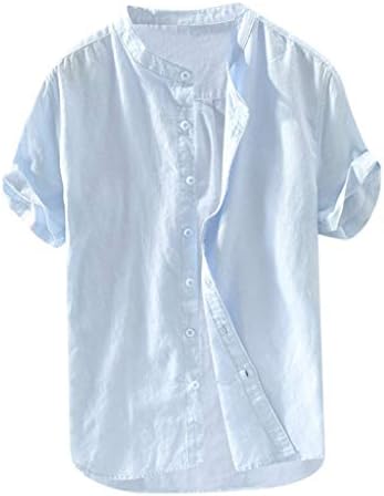 חולצות קצרות צמרות כפתור רטרו T שרוול כותנה רחבה פשתן חולצה חולצה לגברים מוצקה חולצת חולצה זכר