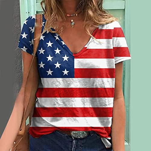 4 ביולי חולצות לנשים מקרית קיץ אמריקאי דגל חולצה קצר שרוול עם צווארון כוכבים פסים לקשור לצבוע חולצה למעלה