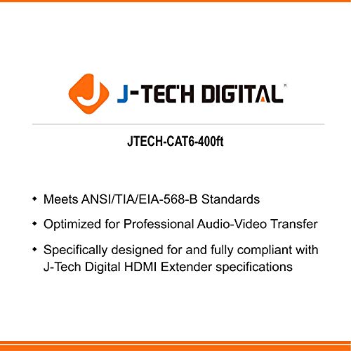 J-Tech Digital Cat6 כבל Ethernet 400 ft מוצק 23AWG UTP נחושת טהורה לרשת והעברת וידאו ושמע