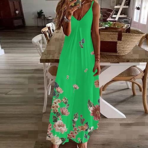 קיץ מזדמן להחליק שמלות לנשים חמוד פרחוני הדפסת צווארון שרוולים ספגטי רצועת רופף קומפי מקסי ארוך שמלה
