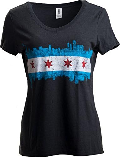 שיקגו עיר דגל סקייליין / בציר רטרו טריבלנד עם צווארון חולצה למעלה לנשים
