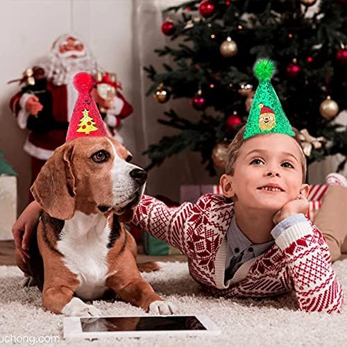 מופע חיות מחמד 4 יחידות חג המולד כובעי כלבים קטנים וכובעי קשת מגדירים כובע מסיבת חתול חג ירוק אדום עם עניבות