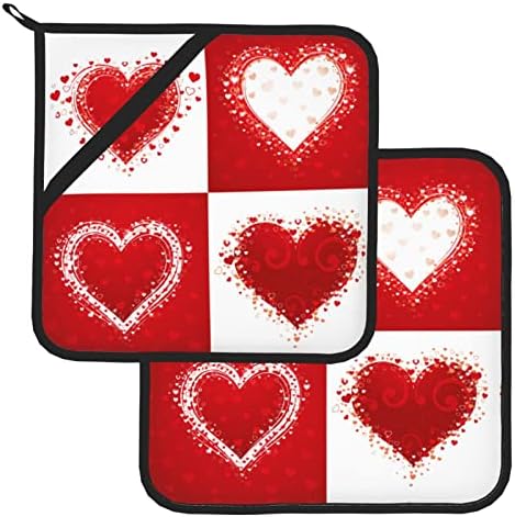 יום האהבה לבב לב פרחים אדומים מחזיקי סיר סיר מערך סט דקורטיבי של 2 חלקים מתנה למטבח דקורטיבי לבישול