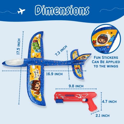 משגר מטוס צעצועים - משחקי חוץ - 4 מטוסי דאון קצף של קצף + 2 משגרים + 4 סטים של מדבקות - נורות LED - זריקת