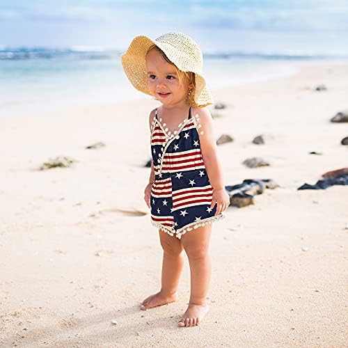 WUIPV 4 ביולי לתלבושת תינוקת תלבושת ללא שרוולים רומפר ארהב דגל סרבל בגד גוף ללא גב+סרט בגימור