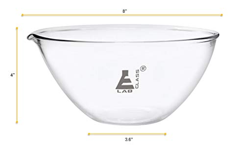 אגן אידוי, 2000 מל - תחתית שטוחה, עם זרבובית - בורוסיליקט 3.3 זכוכית - קערת צלחת ערבוב, מעבדה, מטבח,