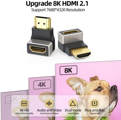 Femoro 4K Mini Displayport ל- HDMI מתאם 2 חבילה חבילה 8K HDMI 90 מעלות מתאם 2 חבילה זכר לנקבה, טלוויזיה,