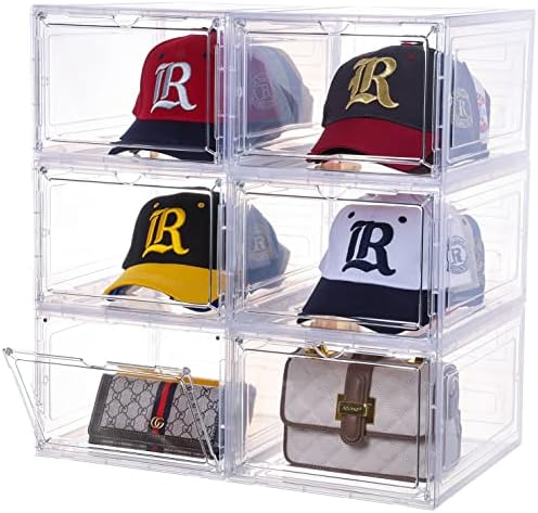 כובע ארגונית עבור כובעי בייסבול,סט של 6, שקוף כובע אחסון תיבה, כובע מחזיק עם ברור מגנטי דלת, לגיבוב כובע