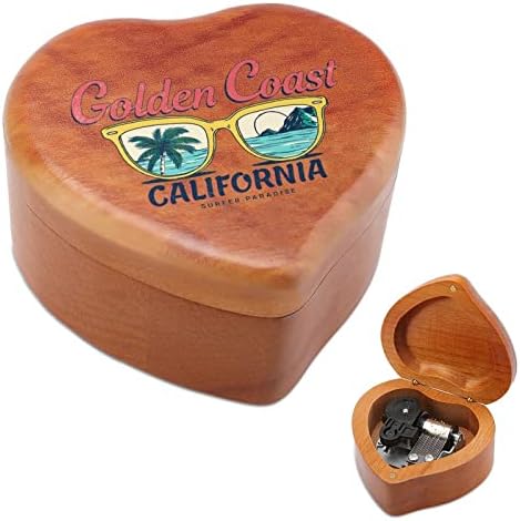 Vintage Coast Coast California California Music Box צורת לב קופסאות מוזיקליות קופסאות עץ וינטג 'למתנה