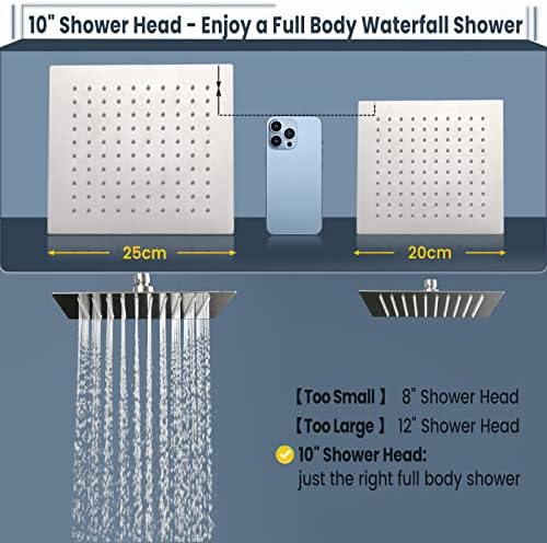 Ydmeet 10 ראש מקלחת גשם עם זרוע הרחבה מתכווננת של 12, כל לחץ גבוה מתכת גבוה במיוחד ראש מקלחת גשמים,
