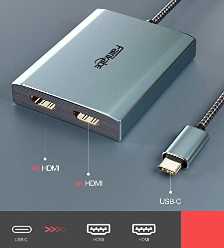 USB C עד מתאם HDMI כפול 4K עבור M1 M2 MacBook, Fairikabe USB C Hub כפול HDMI מתאם לשני צגים,