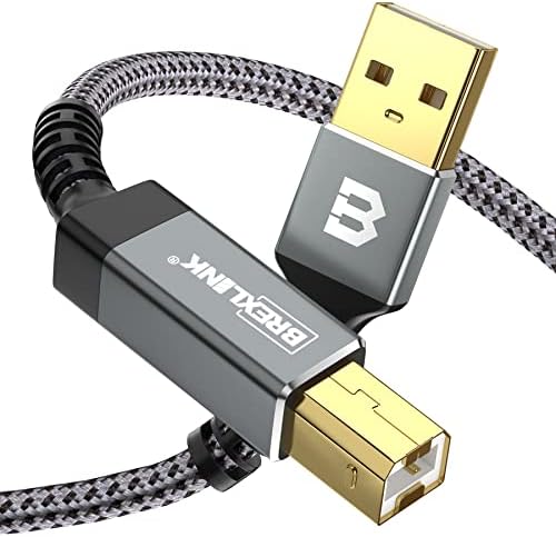 Brexlink USB 2.0 כבל מדפסת 10ft, A-male עד B- חוט מדפסת זכר, עמיד ניילון קלוע סורק גבוה סורק פקס תואם ל- HP, Canon,
