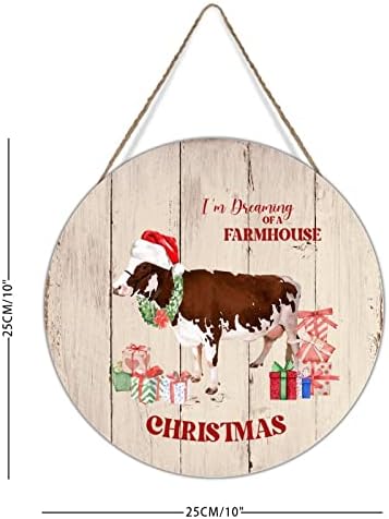 אני חולם על בית חווה לחג המולד עץ עץ לוחית וינטג 'חווה חווה בקר בקר פרה לוח עץ חג המולד קבלת פנים