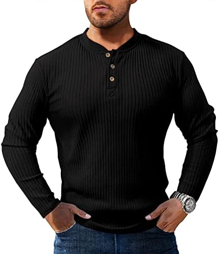 חולצות פולו לגברים של YRW חולצת שרוול ארוך חולצה קלאסית, נמתחת חולצת גולף שרירים בצבע מוצק