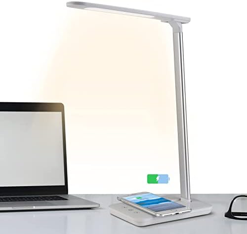 מנורת שולחן LED של Sunnest, אור שולחן מתכוונן עם מטען אלחוטי, יציאת טעינה של USB, 3 מצבי צבע אור שולחן