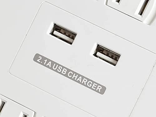 כוח מונופריס וכוח מתח - 12 מגן מתח מפעלי חשמל עם 2 בנוי ביציאות מטען USB בנוי 2.1A - 6 רגל - לבן