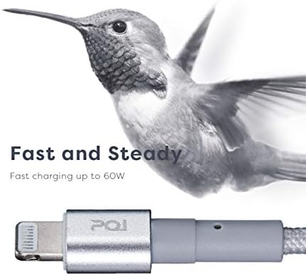 PQI MFI מוסמך כבל מטען אייפון מוסמך - Nylon קלוע USB לכבל ברק - כבל טעינה כסף ארקטי 3.3ft - תואם ל- Apple iPhone