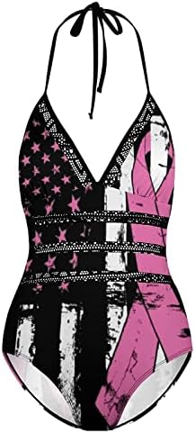 להילחם במודעות לסרטן השד דגל ארהב דגל נשים בגד ים של נשים נ 'בגד ים בצוואר בגד ים מונוקיני