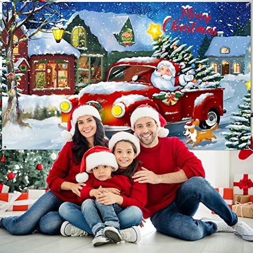 תפאורת חג המולד של משאית אדומה רקע רקע רקע רקע סנטה תפאורה עם חבל לחג המולד מקורה חיצוני תא