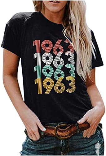 חולצות T וינטג '1973 לנשים חולצת טוניון יום הולדת 60 1963 חולצת טריקו צוואר עגול שרוול קצר
