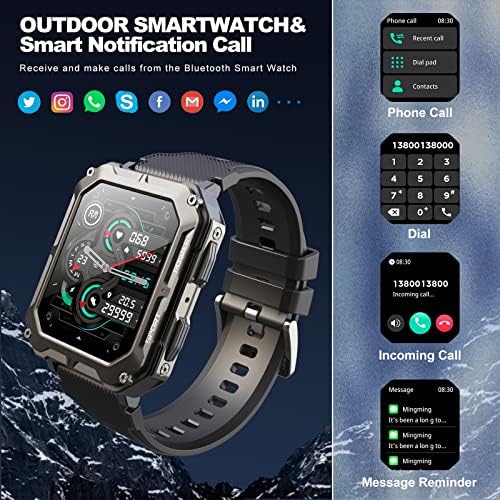 שעונים חכמים לגברים 1.83 שעון חכם צבאי עבור Men Men Tracker עבור טלפונים אנדרואיד ו- iOS עם לחץ דופק של לחץ