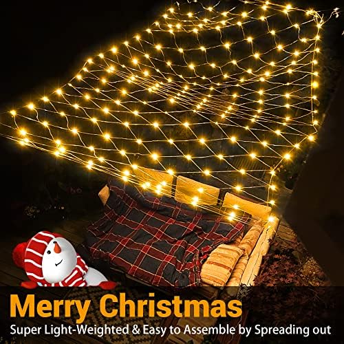 Maojia 6.56ft*9.84ft אורות רשת חג המולד חיצוניים, 200 אורות רשת 8 מצבים תוסף אורות רשת מתח נמוך אורות חיצוניים