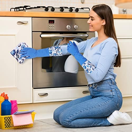 אדמלו 2 זוגות לשטיפת כלים כפפות עם 4 מודפס מטליות כלים / גומי מטבח כפפות לשטיפת כלים / ביתי גדול לשטיפת כלים לשימוש