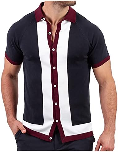 חולצה סרוגה לגברים חולצה על כפתור הצבע חסימה למטה עם שרוולים קצרים שרוולים קצרים רזים חולצות מזדמנים