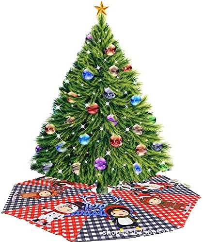 חצאיות עץ חג המולד של Huijie - קישוט חג המולד קישוט מפלגת מתנה מצויר חצאית עץ חוט סריגה מודפסת,